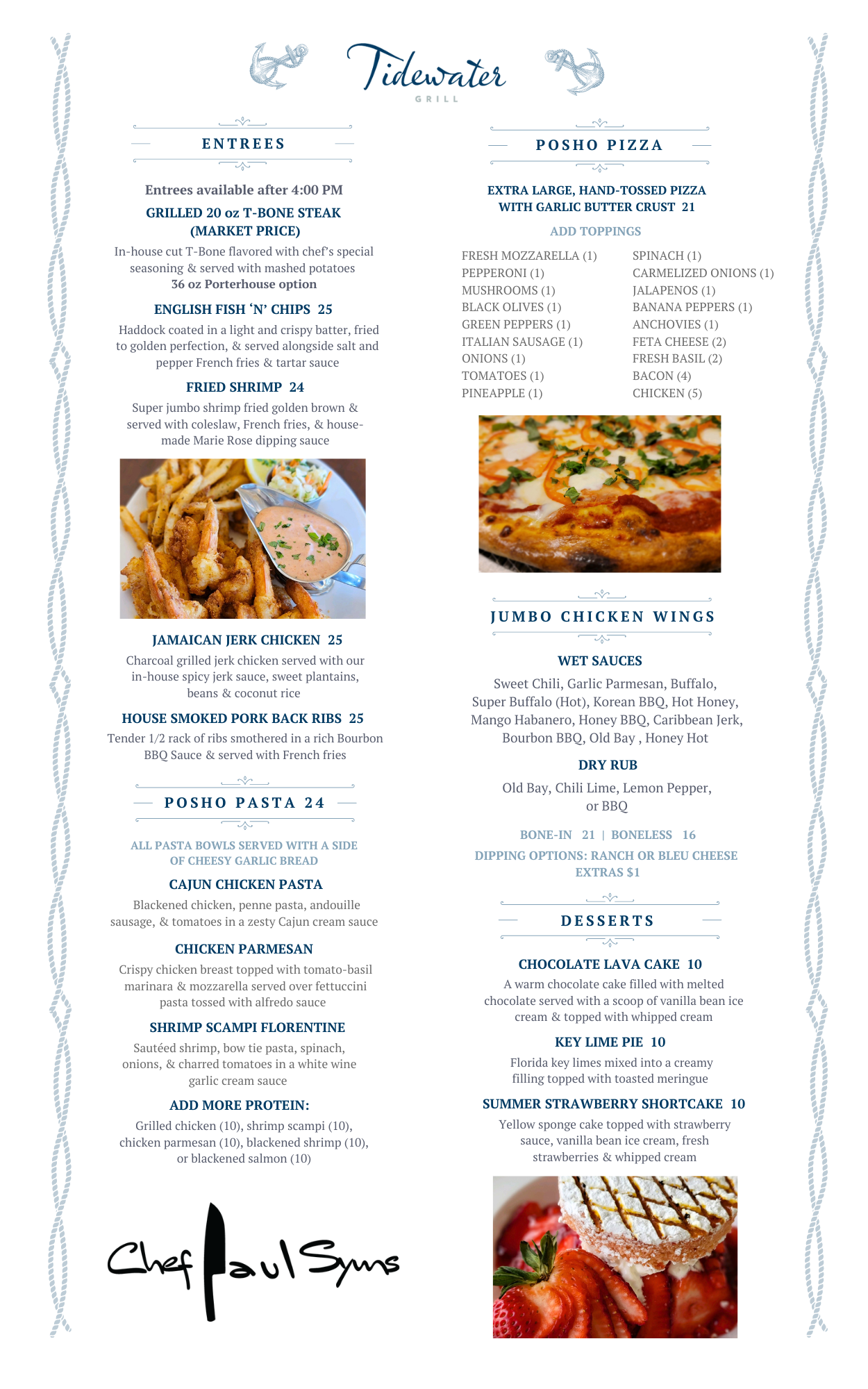 Tidewater Grill Lunch/Dinner Menu - Potomac Shores Golf Club